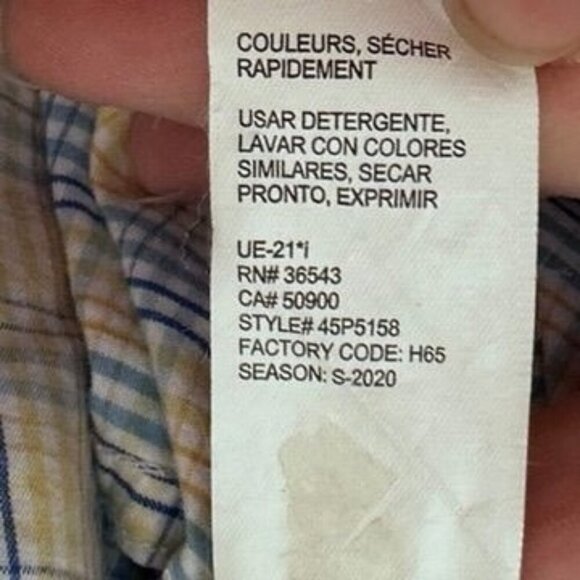 Izod Plaid Button Down Dress Shirt Mens XL Cotton Yellow Blue Preppy Office Work - Picture 6 of 9